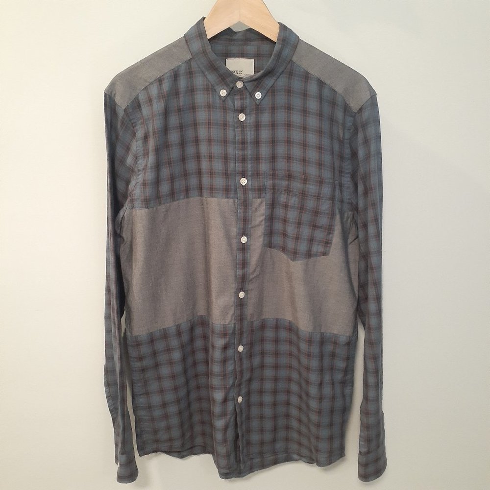 Wezc men's medium plaid color blocked button down long sleeve shirt